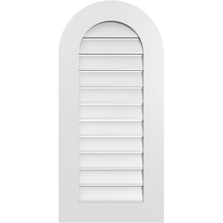 Ekena Millwork Round Top Surface Mount PVC Gable Vent: Functional, w/ 3-1/2"W x 1"P Standard Frame, 18"W x 38"H GVPRT18X3801SF